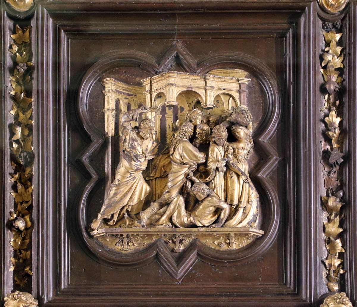 North doors panels: 7. Expulsion of the Money-Changers from the Temple by GHIBERTI, Lorenzo