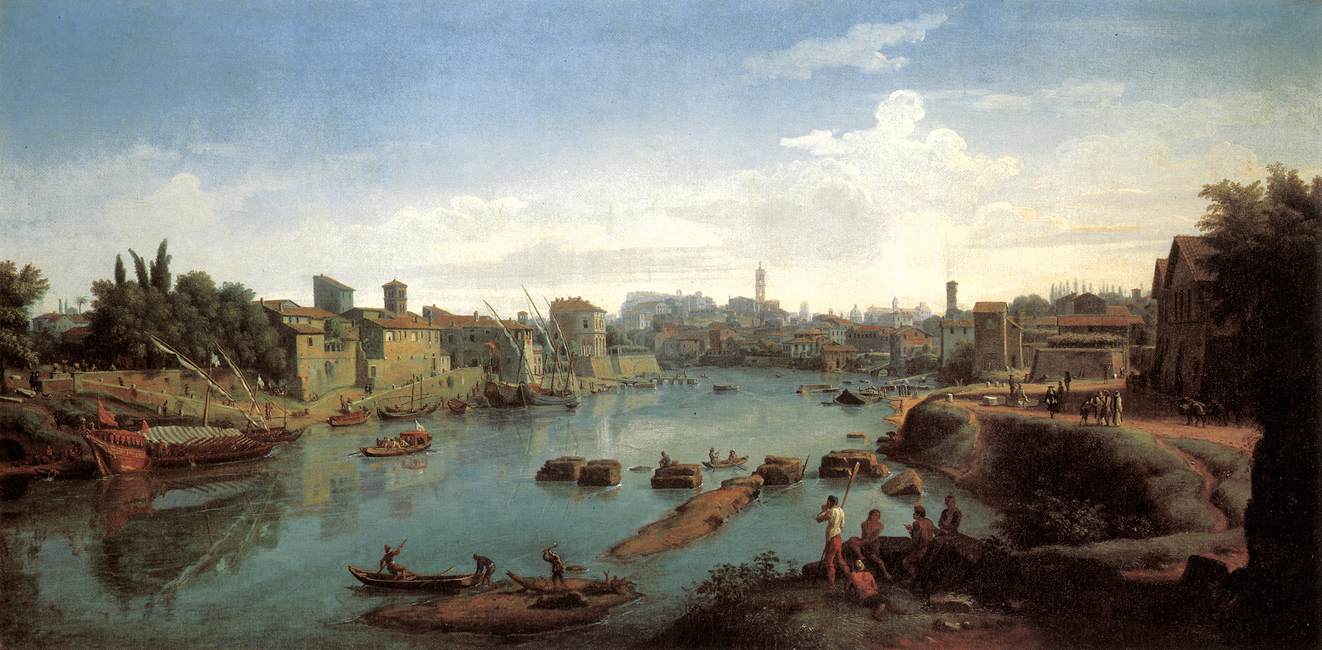 Rome: The Tiber near the Porto di Ripa Grande by WITTEL, Caspar Andriaans van