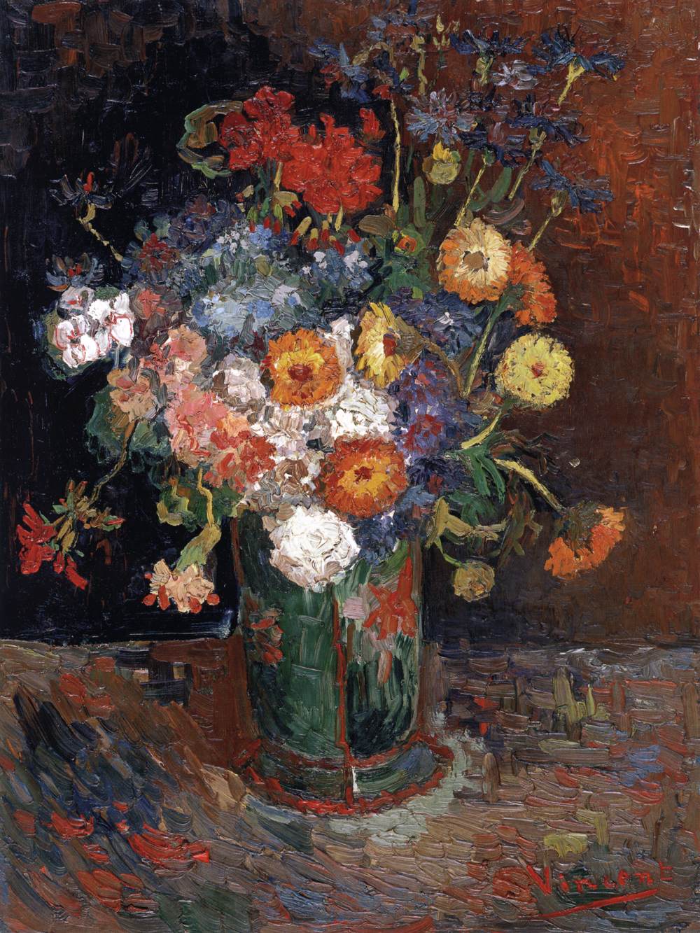 Bowl with Zinnias and Geraniums by GOGH, Vincent van