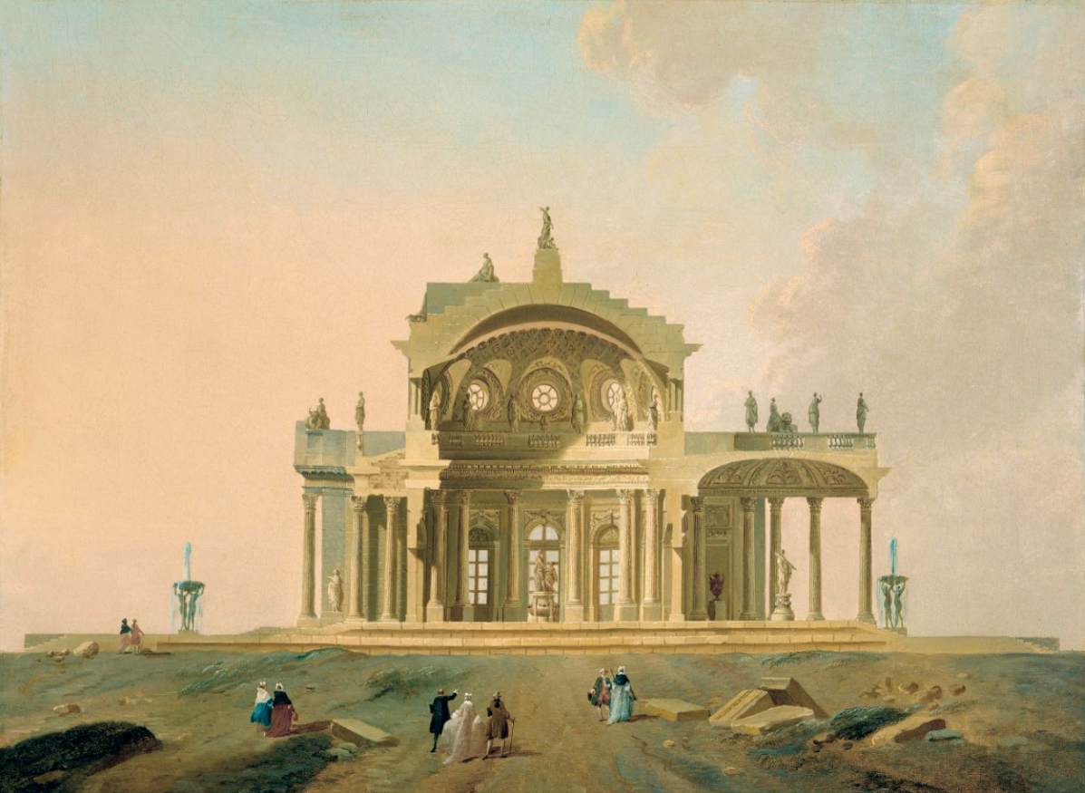 Fantastical Architectural Study with Figures by MACHY, Pierre-Antoine de