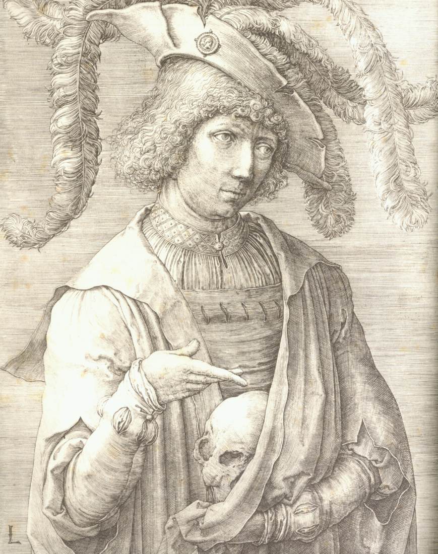 Young Man with a Skull by LEYDEN, Lucas van