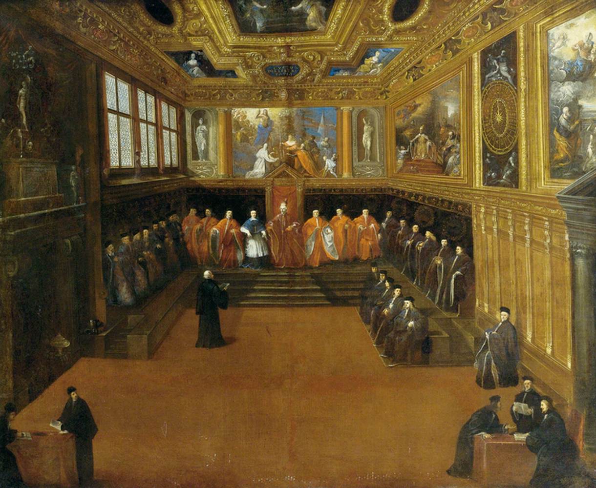 The Doge and Senators in the Sala del Collegio, Palazzo Ducale, Venice by MALOMBRA, Pietro