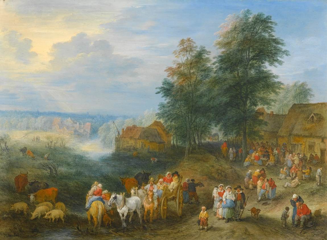 Travellers and Their Herds Departing from a Village by