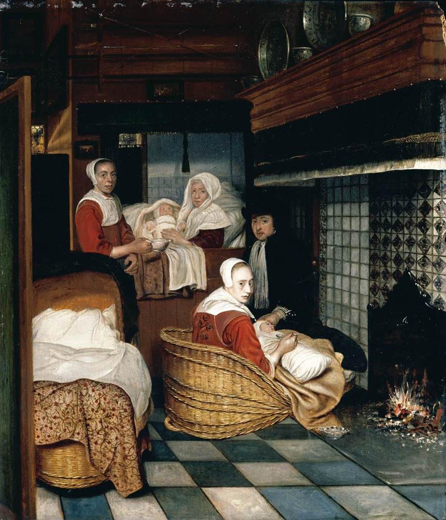 Interior with a Family and Two Nurses before a Fire by