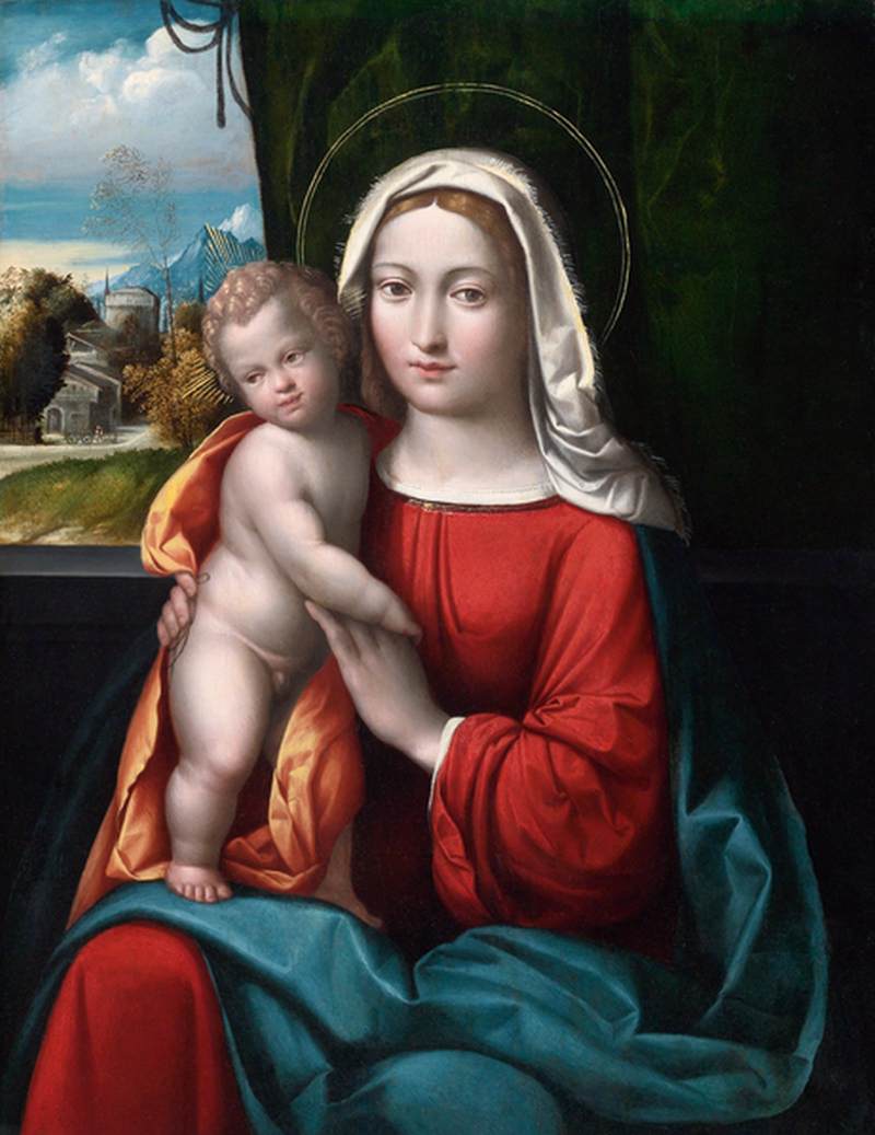 Virgin and Child before a Curtain by