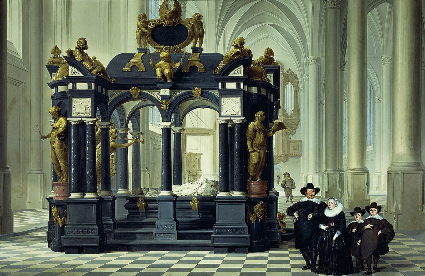 A Family beside the Tomb of Willem I in the Nieuwe Kerk, Delft by DELEN, Dirck van