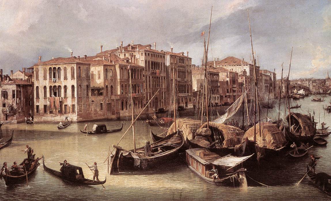 Grand Canal: Looking North-East toward the Rialto Bridge (detail) by CANALETTO