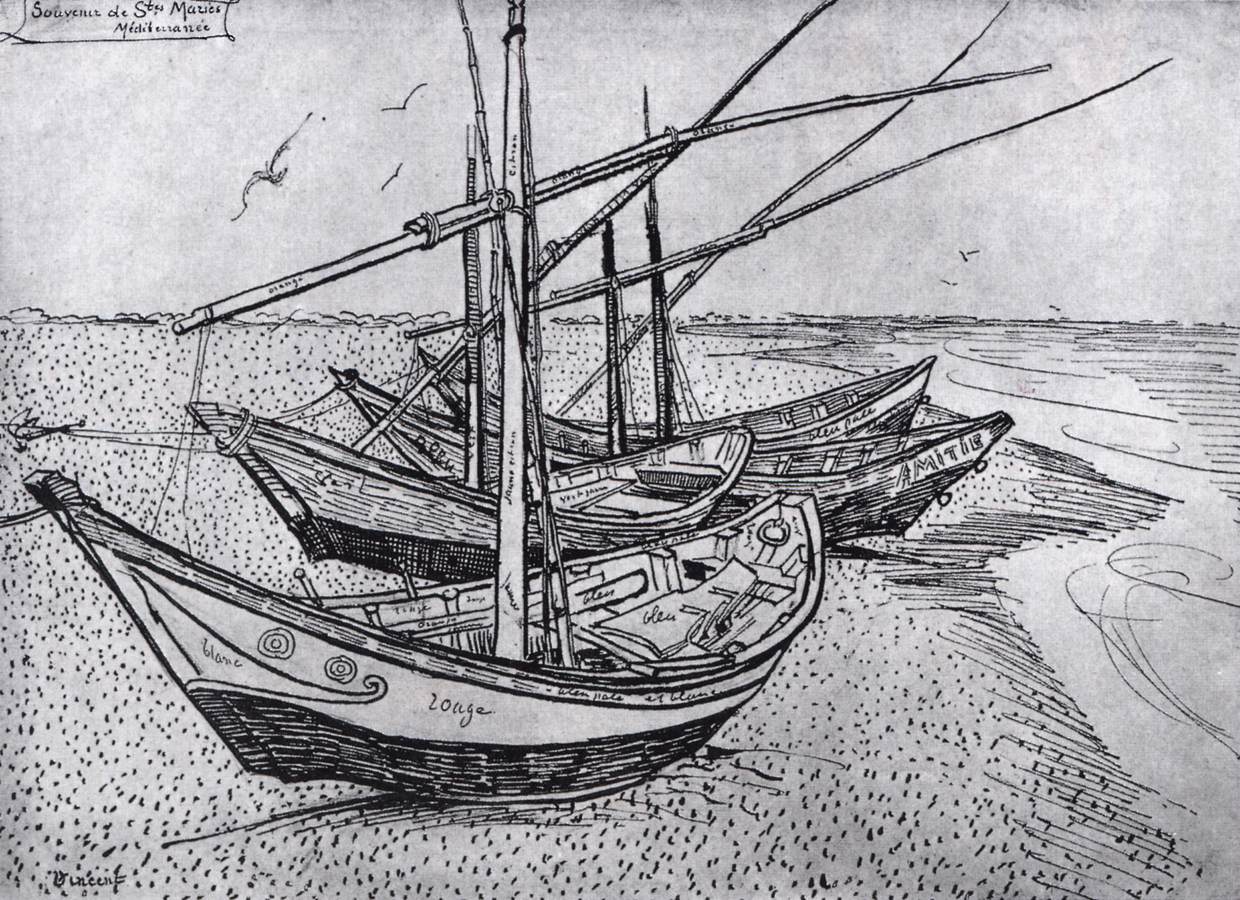 Fishing Boats on the Beach at Saintes-Maries by GOGH, Vincent van