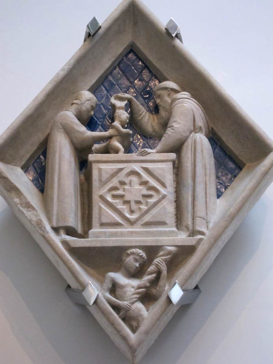 Relief on the north side of the Campanile: 1. Baptism (upper register) by MASO DI BANCO