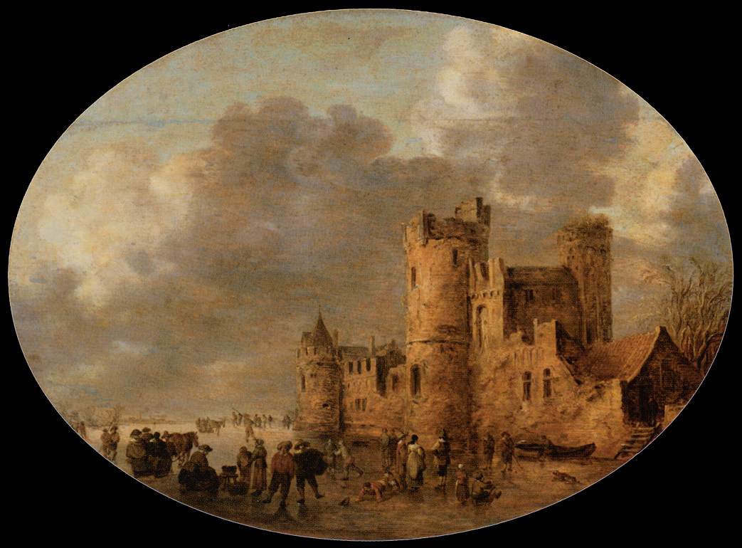 Skaters in front of a Medieval Castle by GOYEN, Jan van