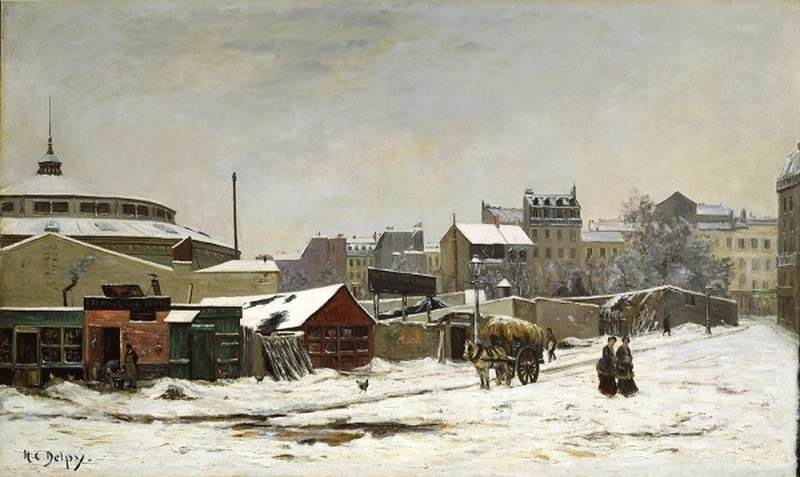 La Rue des Martyrs; Paris in the Snow by DELPY, Hippolyte-Camille