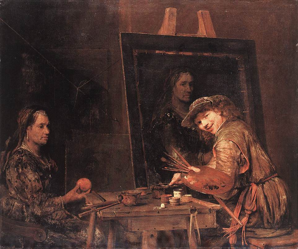 Self-Portrait at an Easel Painting an Old Woman by GELDER, Aert de