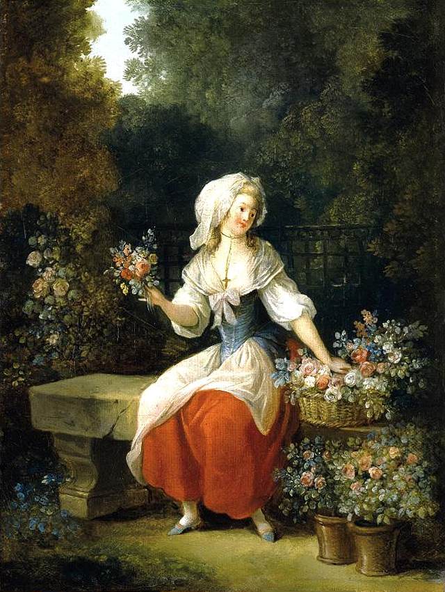 Flower-Woman in Red Apron by SCHALL, Jean-Frédéric