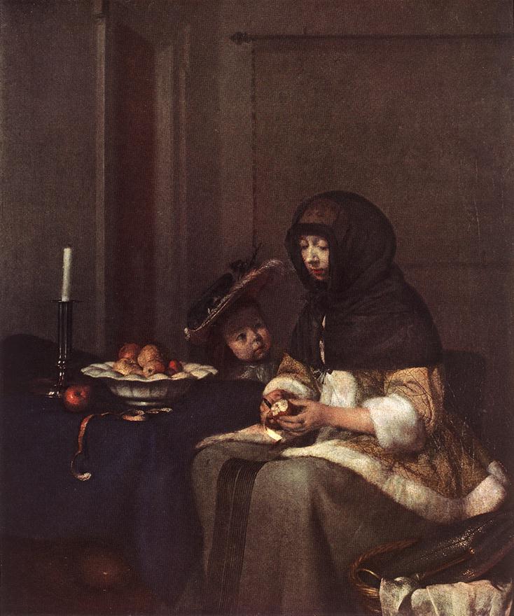 Woman Peeling Apple by TERBORCH, Gerard