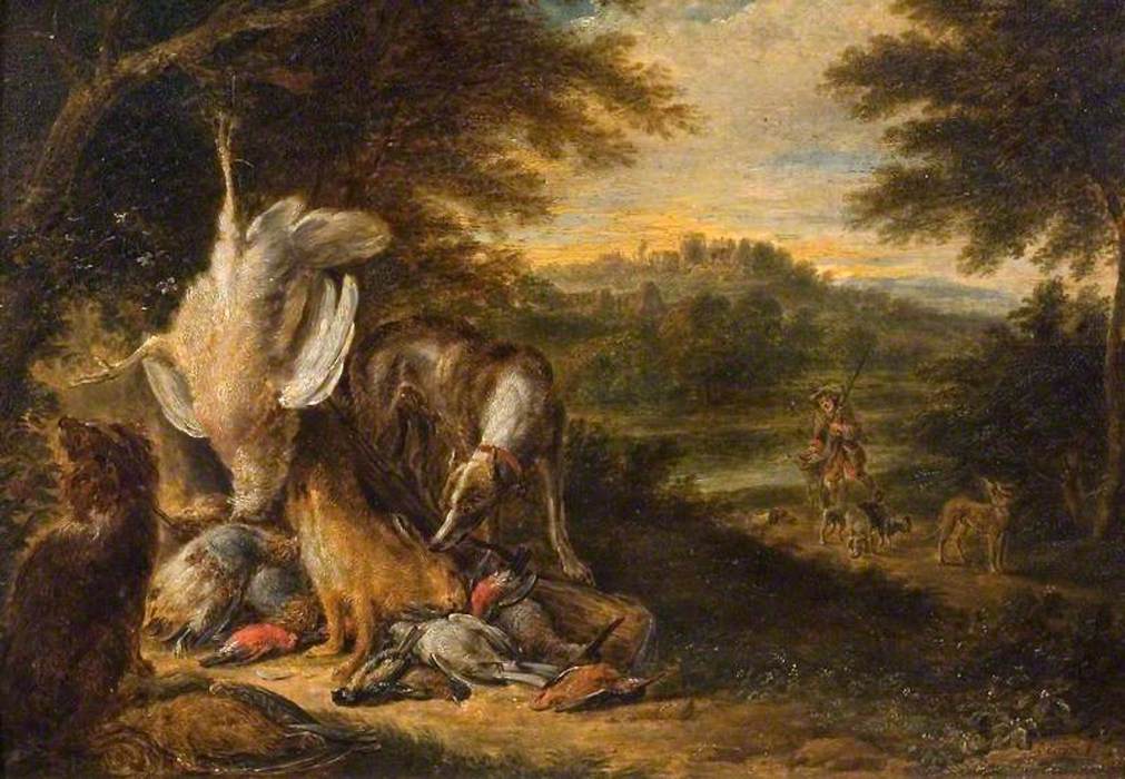 Landscape with Sportsman, Hunting Dogs and Dead Game by