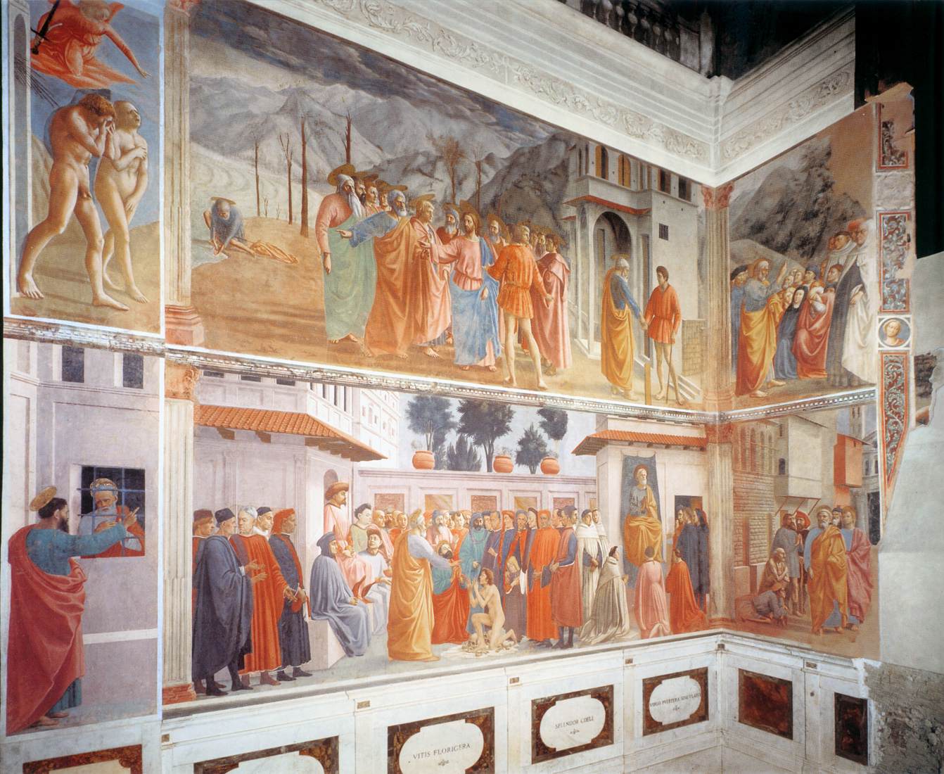 Frescoes in the Cappella Brancacci (left view) by MASACCIO