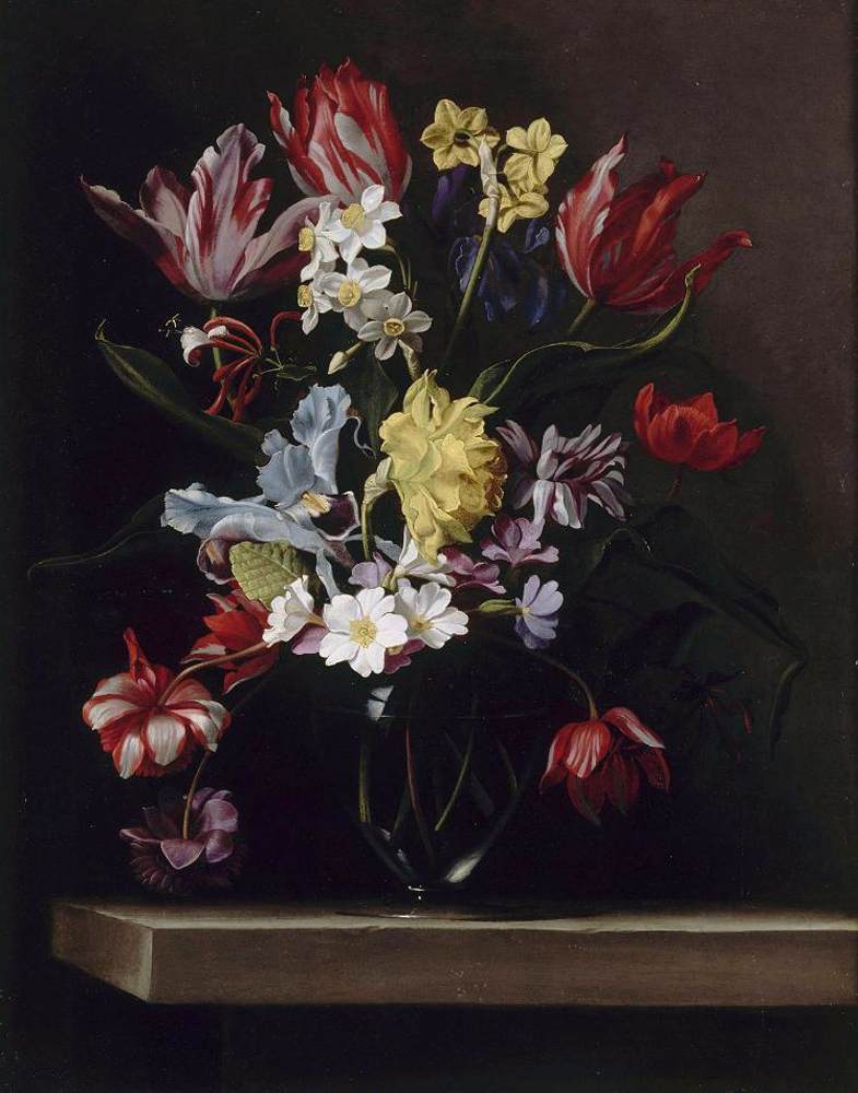 Flowers in Vase on Ledge by PICART, Jean Michel