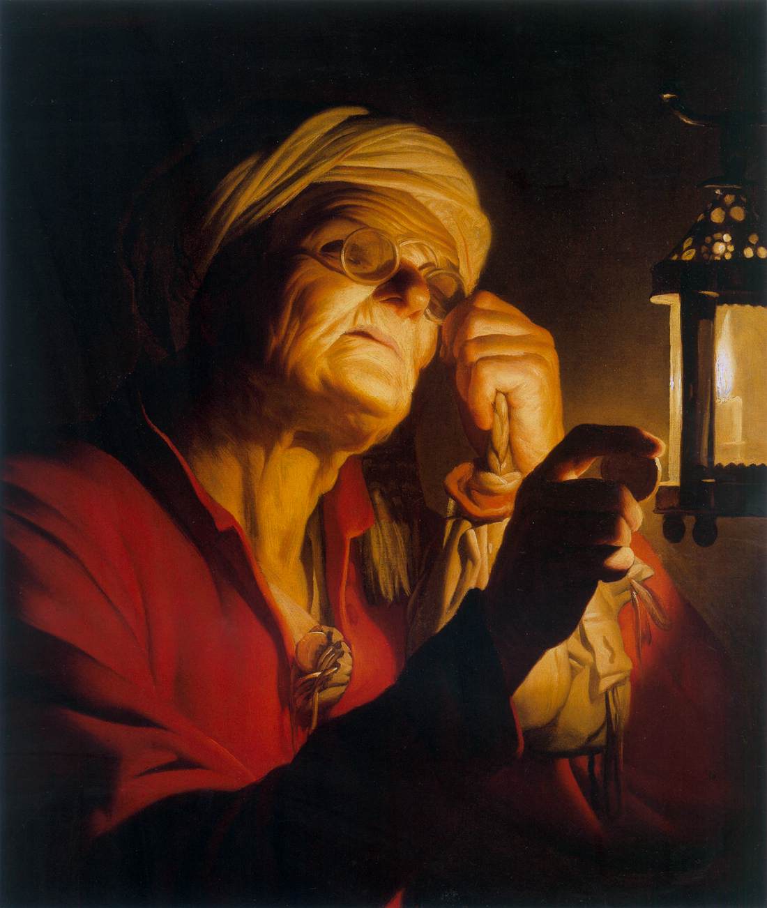 Old Woman Examining a Coin by a Lantern by HONTHORST, Gerrit van