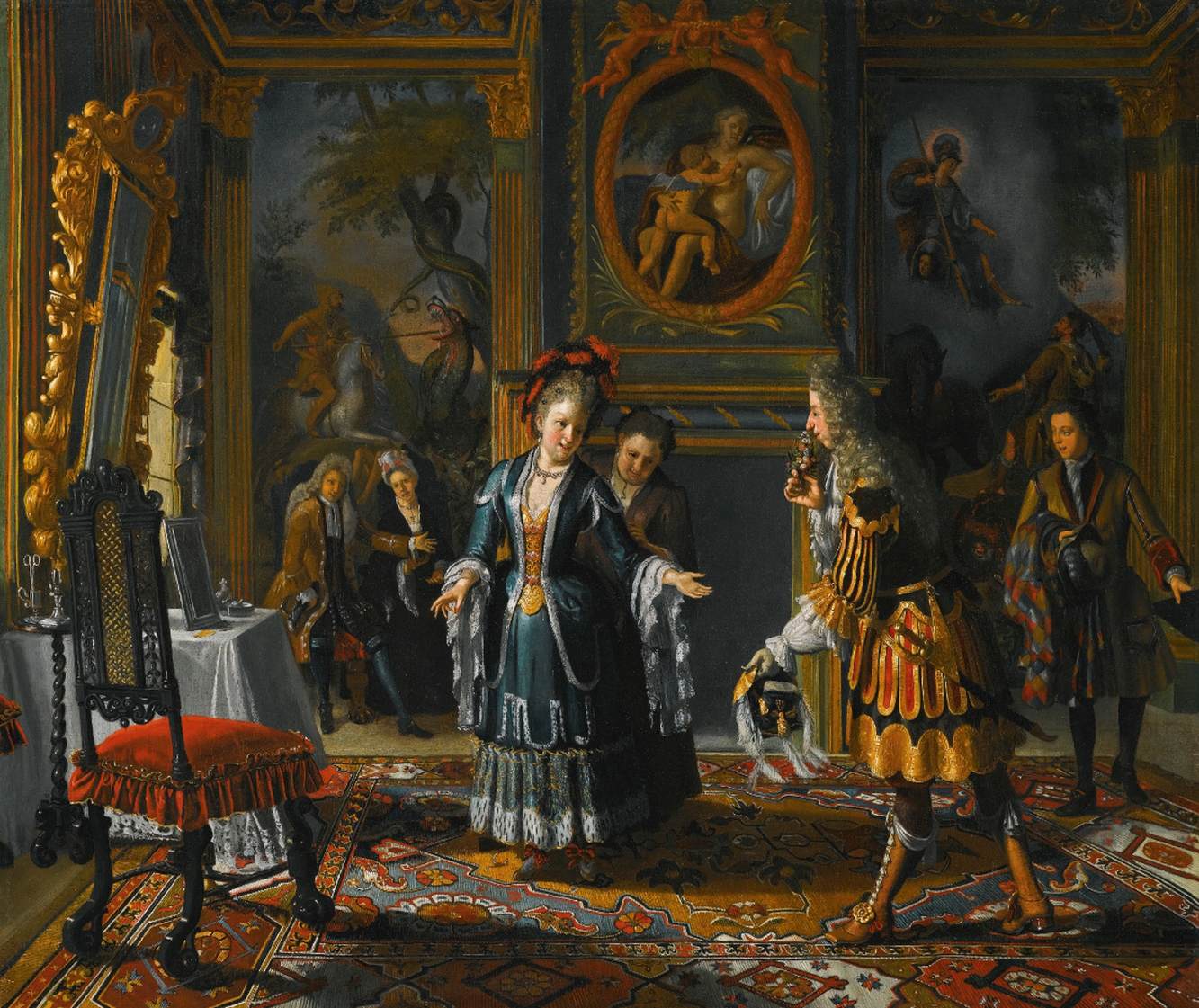 Interior with an Elegant Lady Receiving a Suitor by