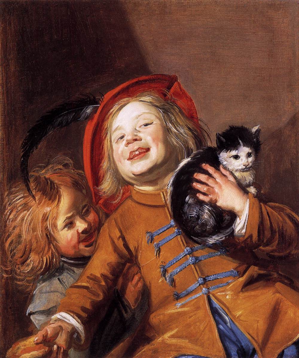 Two Children with a Cat by LEYSTER, Judith