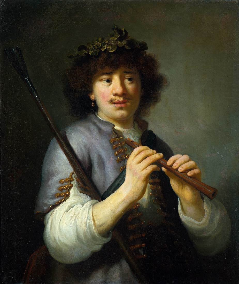 Rembrandt as Shepherd with Staff and Flute by FLINCK, Govert Teunisz.