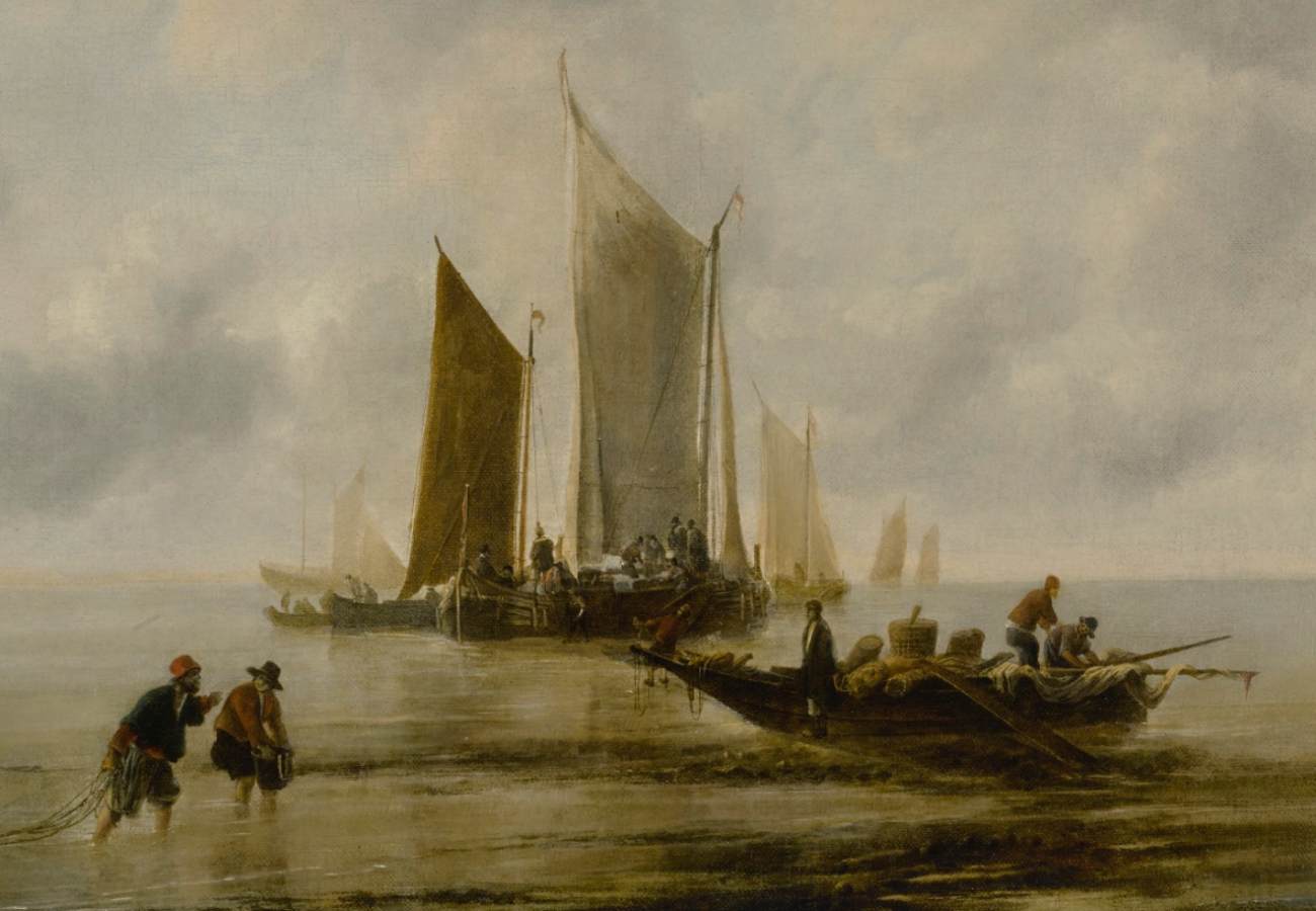 Seascape with Fishermen and Figures on a Pier (detail) by CAPPELLE, Jan van de