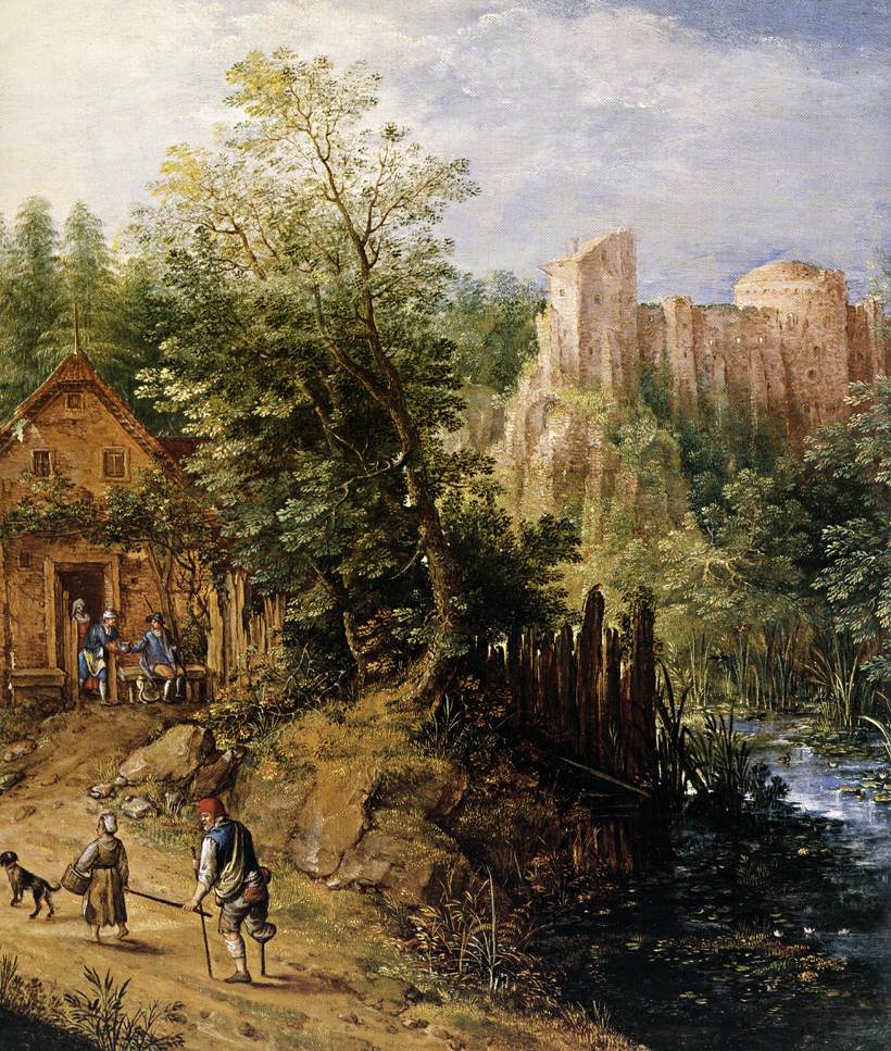 Mountain Valley with Inn and Castle (detail) by STEVENS, Pieter