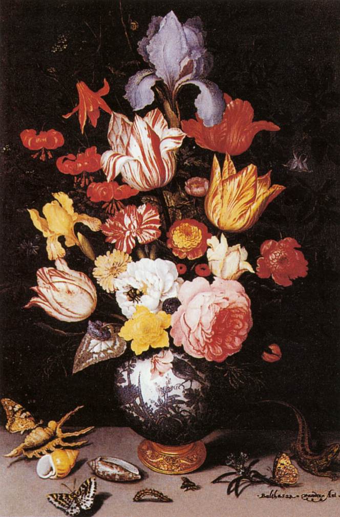 Flower Still-Life with Shell and Insects by AST, Balthasar van der