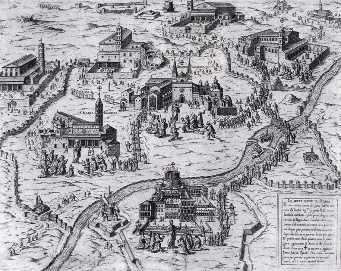 Pilgrims visiting the Seven Churches of Rome during the Holy Year of 1575 by