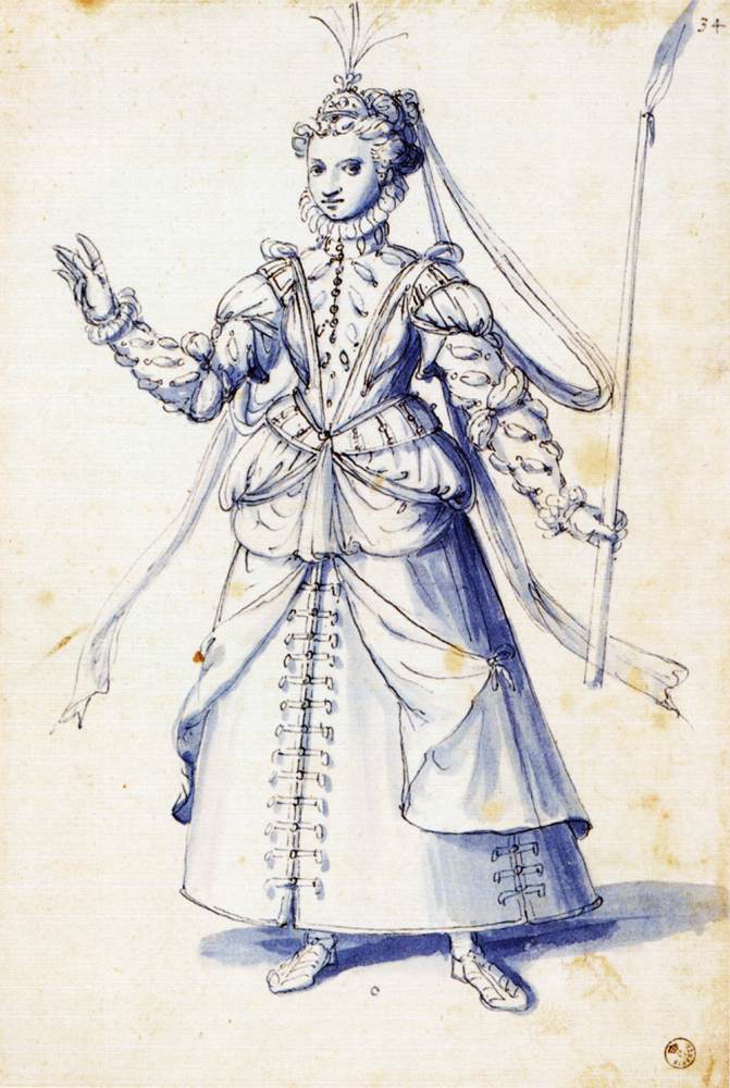 Costume drawing of a woman with torch by ARCIMBOLDO, Giuseppe