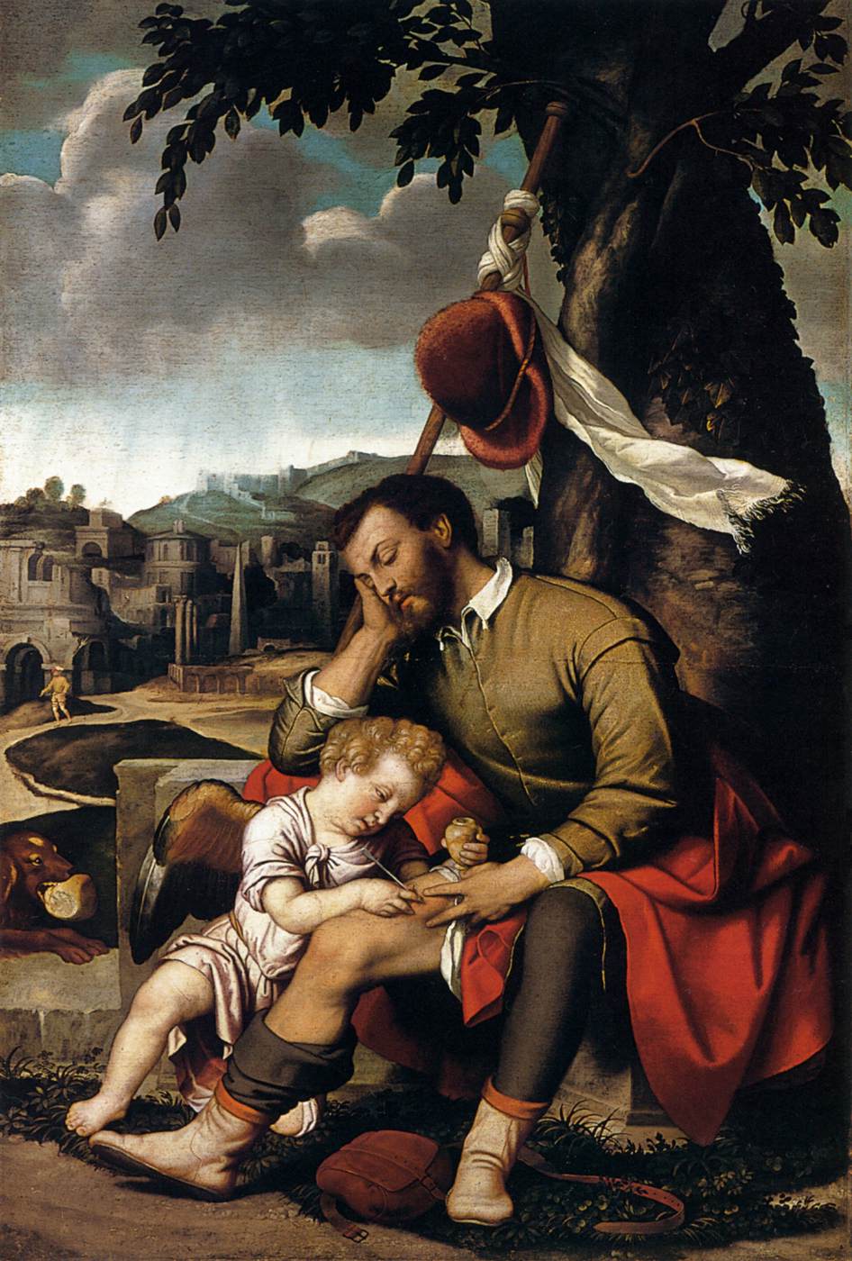 St Roch with an Angel by MORETTO da Brescia