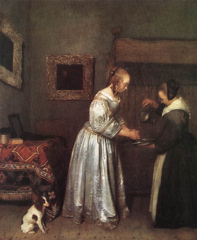 Woman Washing Hands by TERBORCH, Gerard