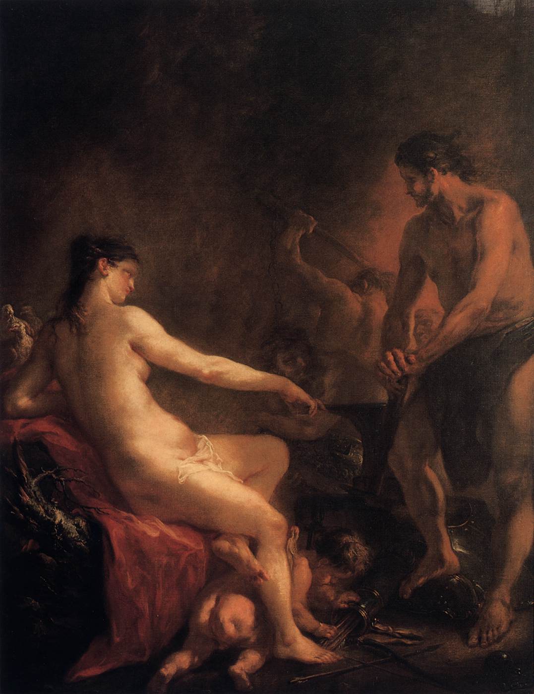 Venus and Cupid in Vulcan's Forge by SCHMIDT, Martin Johann