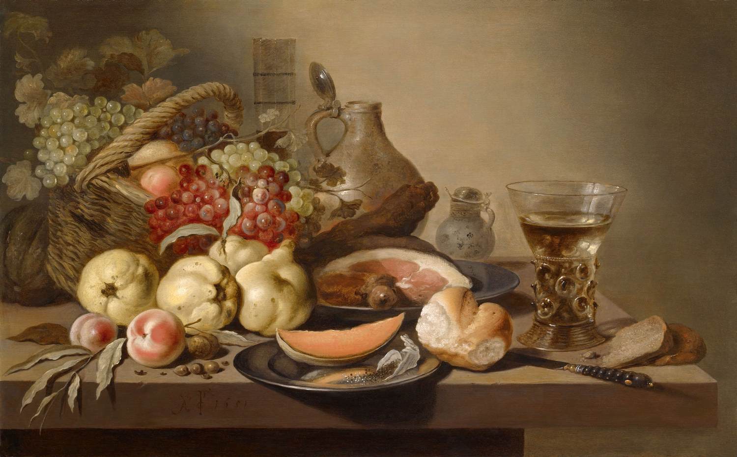 Still-Life with Fruit, Ham and Rummer by