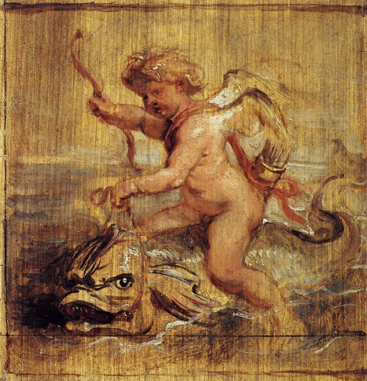 Cupid Riding a Dolphin by