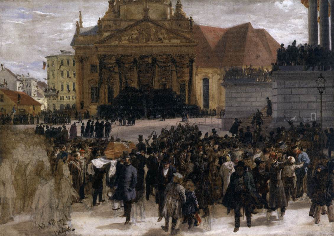 Victims of the March Revolution in Berlin Lying in State by MENZEL, Adolph von