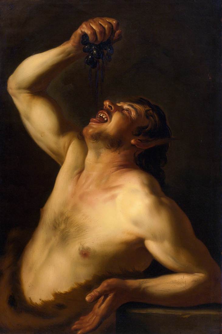 Satyr Drinking from Grapes by