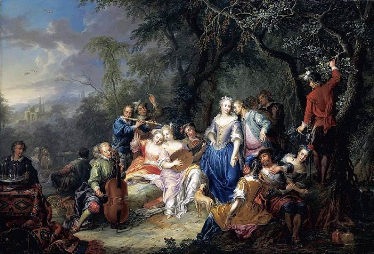 Elegant Company with Figures Playing Musical Instruments by