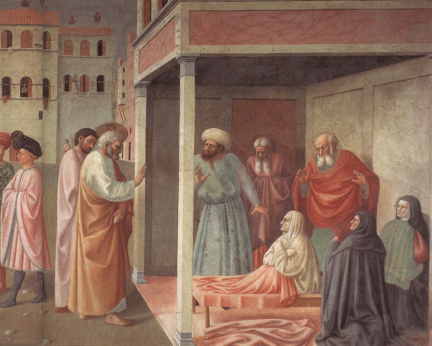 Healing of the Cripple and Raising of Tabatha (right view) by MASOLINO da Panicale