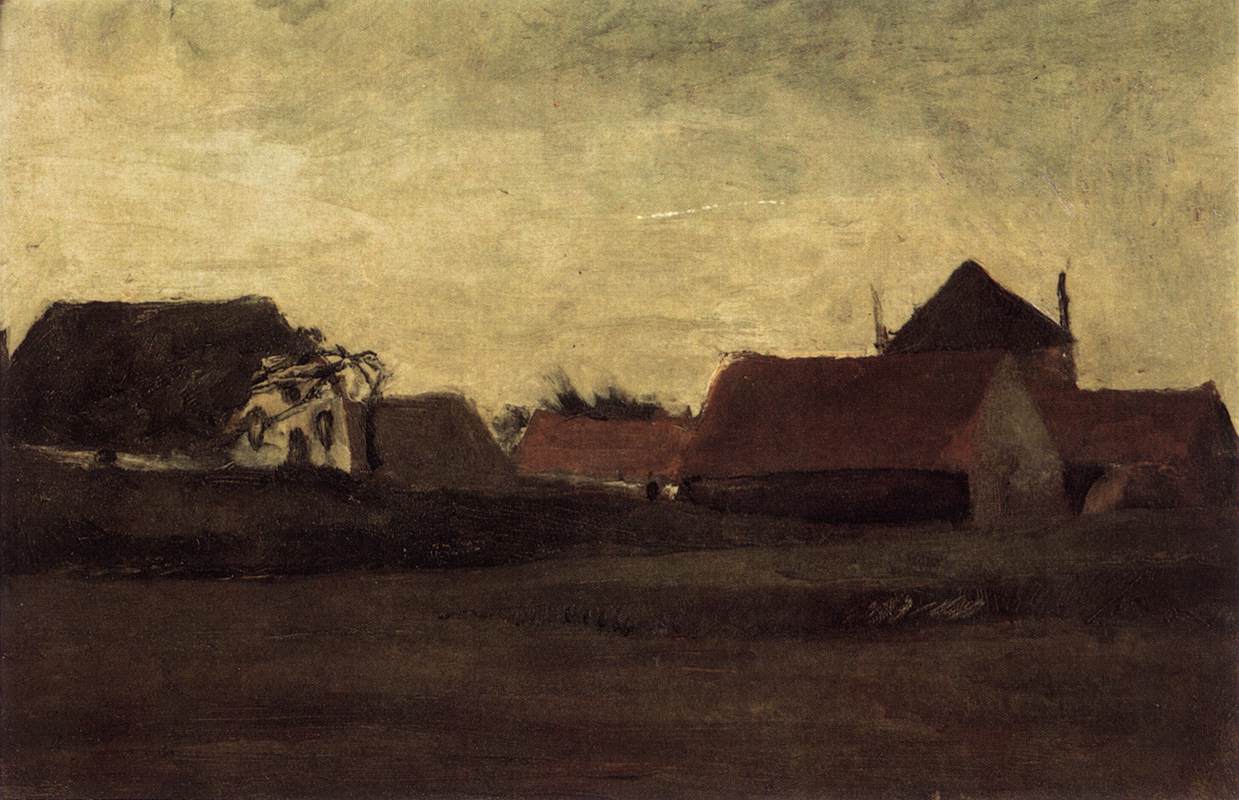 Farmhouses in Loosduinen near The Hague at Twilight by GOGH, Vincent van