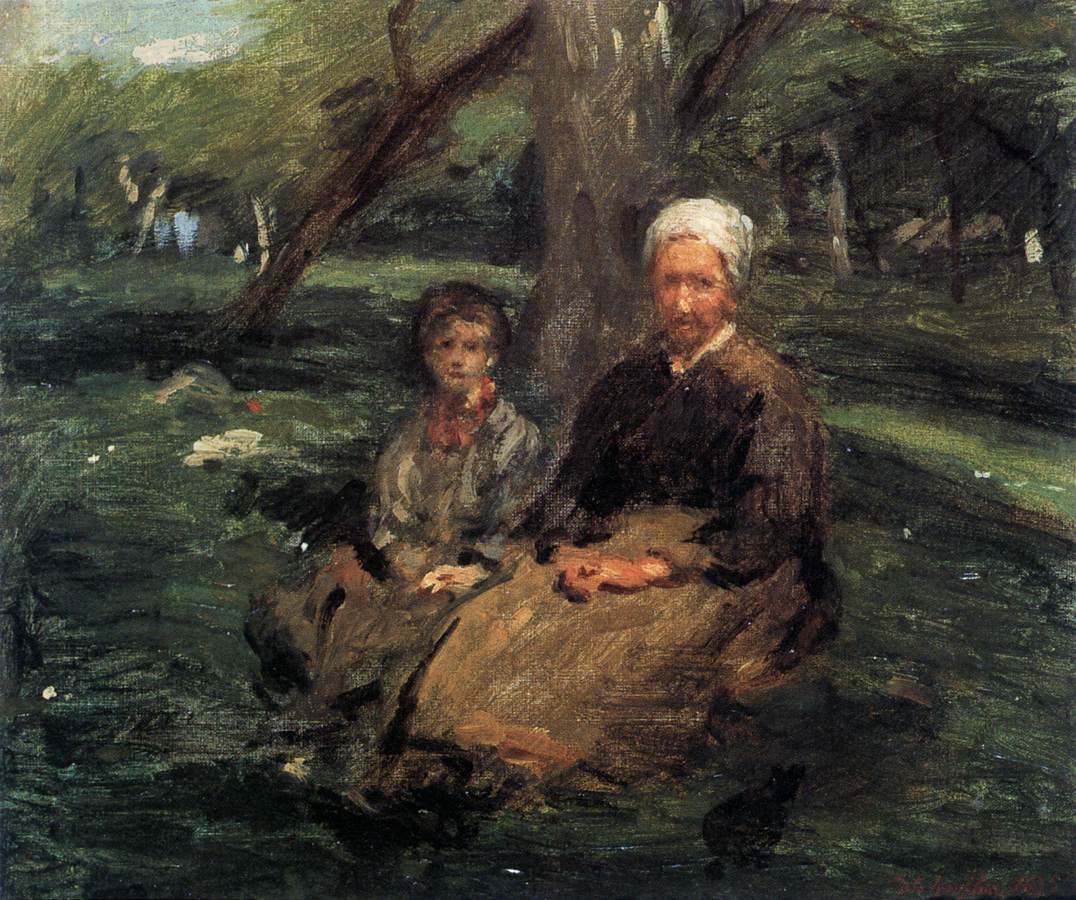 Woman and Child in the Orchard by CALS, Adolphe-Félix