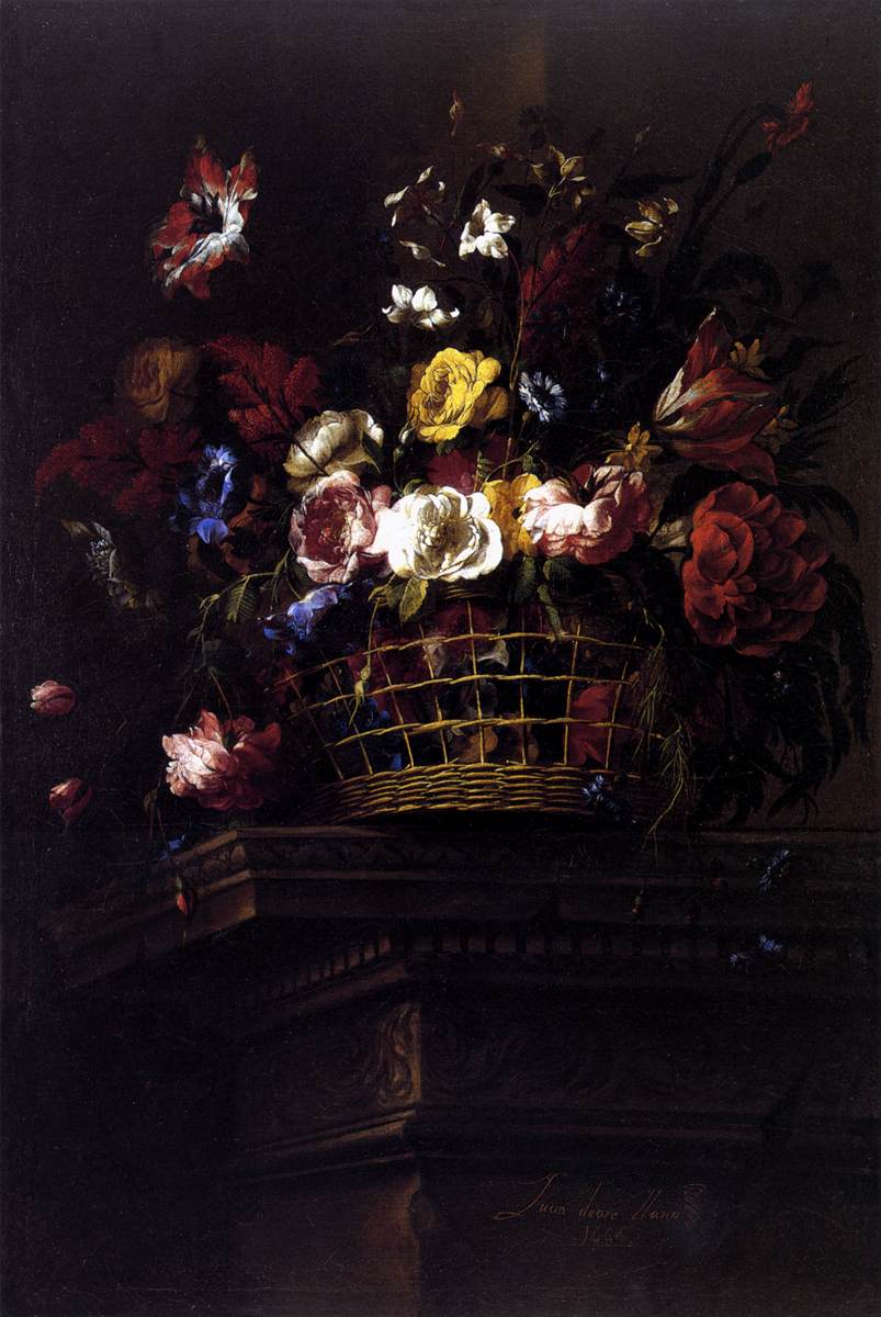 Basket of Flowers on a Plinth by ARELLANO, Juan de