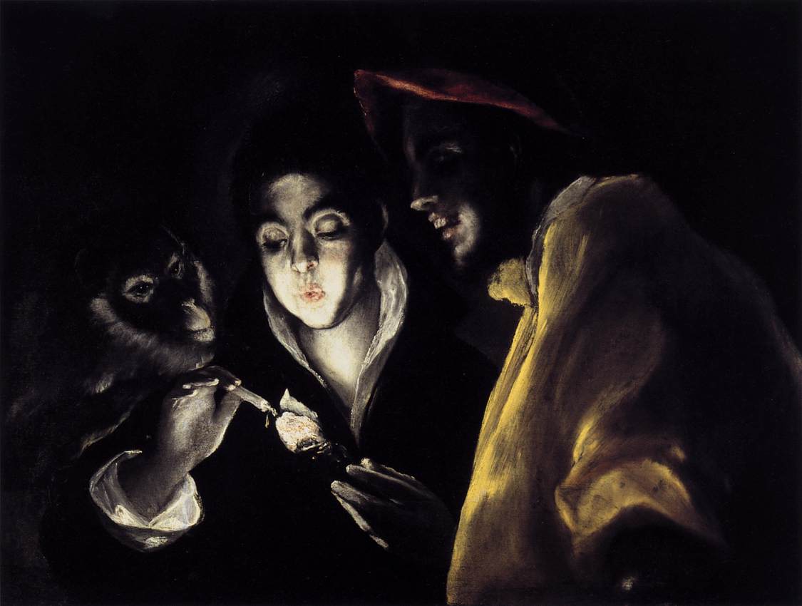 An Allegory with a Boy Lighting a Candle in the Company of an Ape and a Fool (Fábula) by GRECO, El