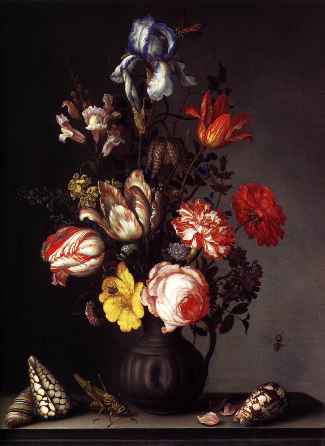 Flowers in a Vase with Shells and Insects by