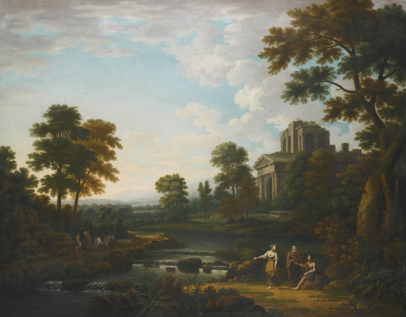 Arcadian Landscape with Figures beside a Weir by NORIE, James