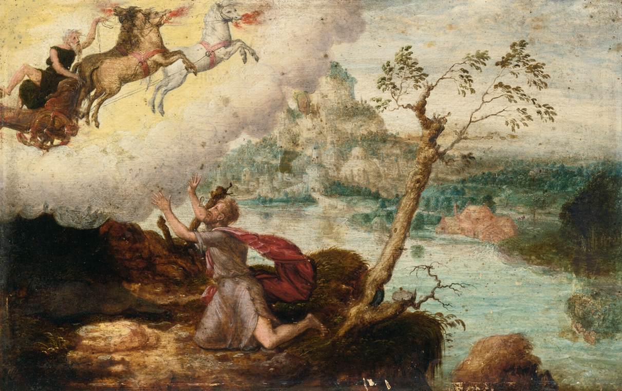 Elijah Ascending to Heaven in the Fiery Chariot by BLES, Herri met de