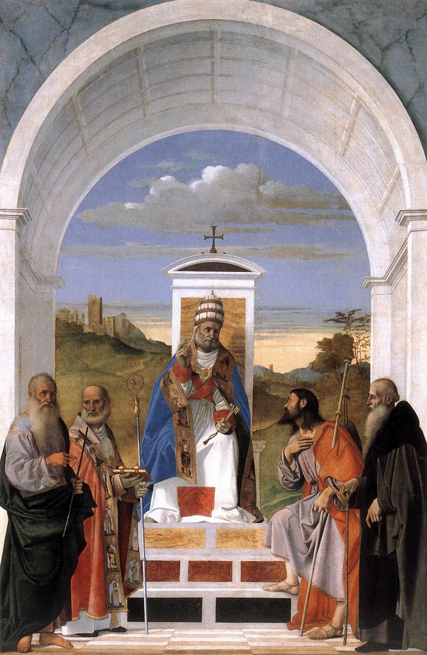 St Peter Enthroned and Four Saints by BASAITI, Marco