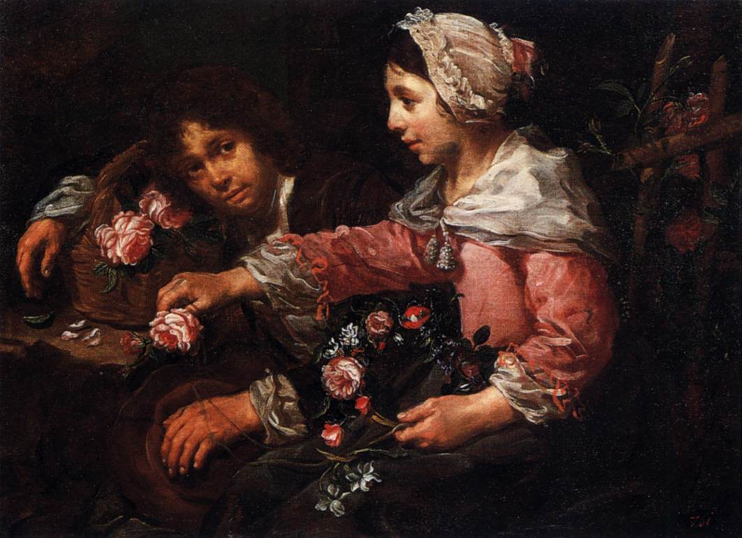 Girl Binding a Wreath of Flowers by