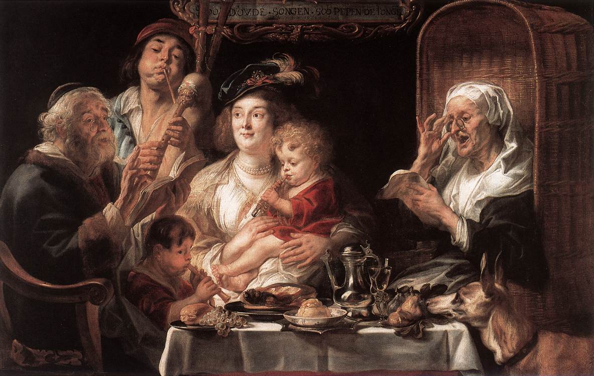 As the Old Sang the Young Play Pipes by JORDAENS, Jacob