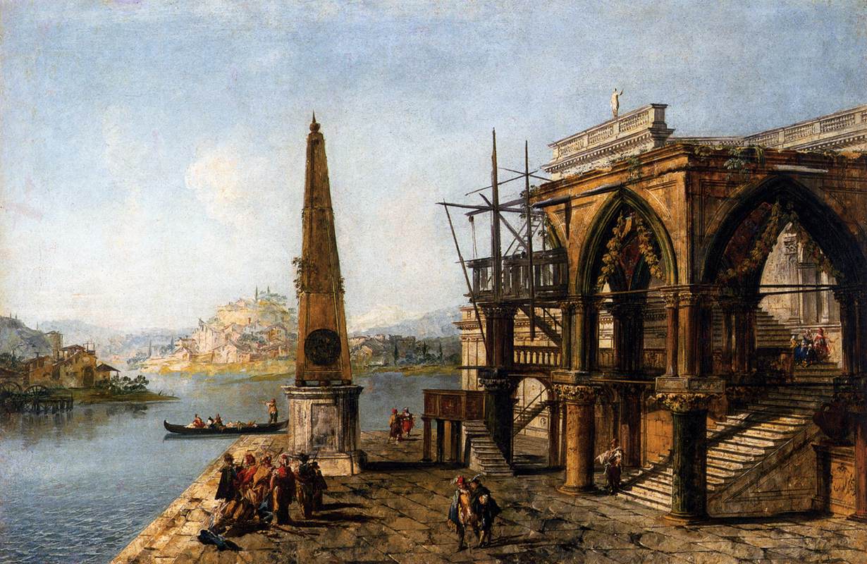 Capriccio with Gothic Building and Obelisk by MARIESCHI, Michele